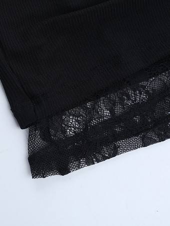 レディース用ギャザーレースパッチワークミニドレス - ブラック オフショルダー ボディコン - 2026年春のクラブナイトアウト