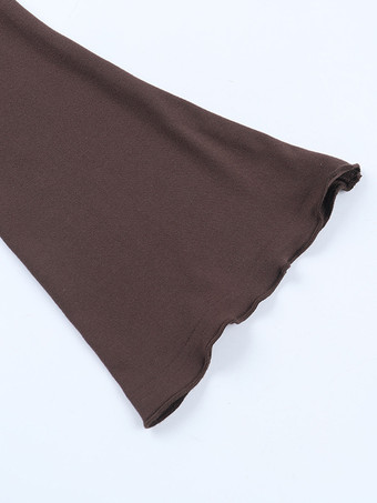 ティアードフリルドレス（女性用） - コーヒーブラウン オフショルダー 長袖 バレエコア ミニドレス - 2026年春の誕生日パーティー