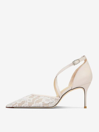 レースハイヒール レディース ポインテッドトゥ クロスストラップ ウェディング パーティシューズ