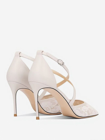 レースハイヒール レディース ポインテッドトゥ クロスストラップ ウェディング パーティシューズ