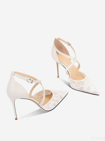 レースハイヒール レディース ポインテッドトゥ クロスストラップ ウェディング パーティシューズ