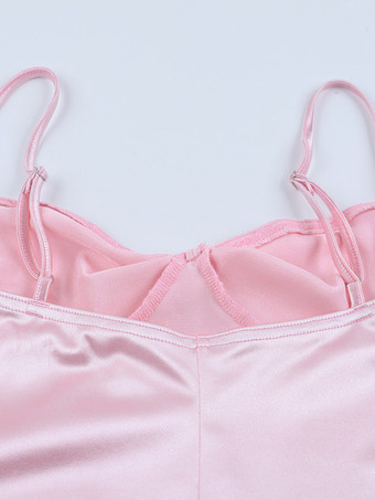 パステルピンクのコケットスリップドレス（女性用） - リボン付きミディ丈キャミソールガウン - 2026年春のデートナイトコーデ