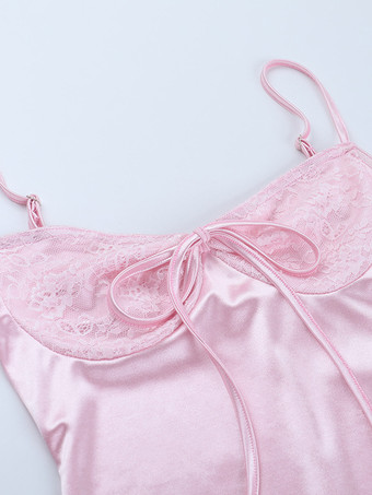 パステルピンクのコケットスリップドレス（女性用） - リボン付きミディ丈キャミソールガウン - 2026年春のデートナイトコーデ