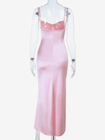 パステルピンクのコケットスリップドレス（女性用） - リボン付きミディ丈キャミソールガウン - 2026年春のデートナイトコーデ