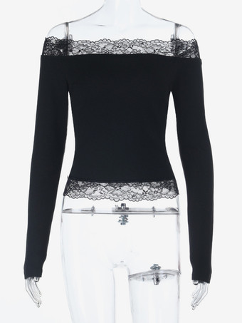 オフショルダーレーストリムクロップトップ（レディース） - 長袖スリムフィットY2Kブラウス - 2026年春のストリートウェア