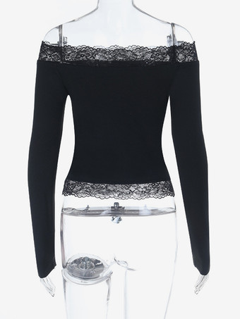 オフショルダーレーストリムクロップトップ（レディース） - 長袖スリムフィットY2Kブラウス - 2026年春のストリートウェア