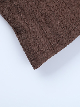 レースラップVネックブラウス（レディース） - ブラウン ヴィンテージ 長袖 スリムフィット クロップドトップス - 春のカジュアルデイリーウェア 2026