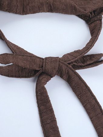 レースラップVネックブラウス（レディース） - ブラウン ヴィンテージ 長袖 スリムフィット クロップドトップス - 春のカジュアルデイリーウェア 2026