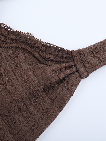 レースラップVネックブラウス（レディース） - ブラウン ヴィンテージ 長袖 スリムフィット クロップドトップス - 春のカジュアルデイリーウェア 2026