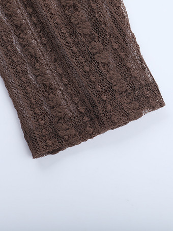 レースラップVネックブラウス（レディース） - ブラウン ヴィンテージ 長袖 スリムフィット クロップドトップス - 春のカジュアルデイリーウェア 2026