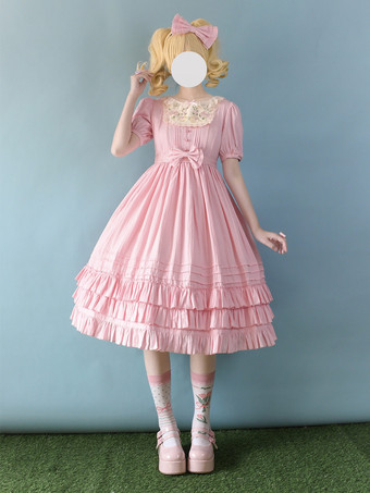 クラシックロリータドレス ポリエステル 半袖 ラベンダーロリータドレス