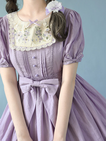 クラシックロリータドレス ポリエステル 半袖 ラベンダーロリータドレス