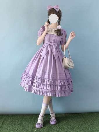 クラシックロリータドレス ポリエステル 半袖 ラベンダーロリータドレス