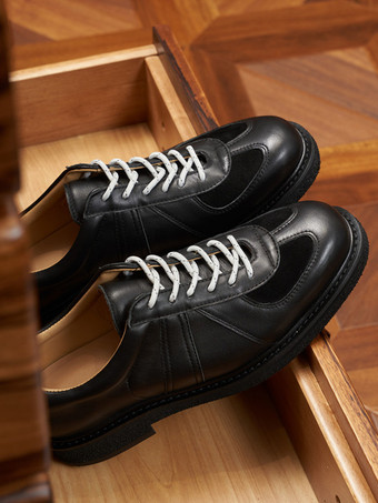 メンズカジュアルシューズ ラウンドトゥ パッチワーク レースアップシューズ