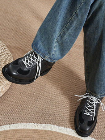 メンズカジュアルシューズ ラウンドトゥ パッチワーク レースアップシューズ