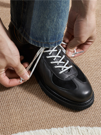 メンズカジュアルシューズ ラウンドトゥ パッチワーク レースアップシューズ