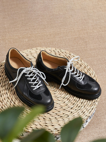 メンズカジュアルシューズ ラウンドトゥ パッチワーク レースアップシューズ