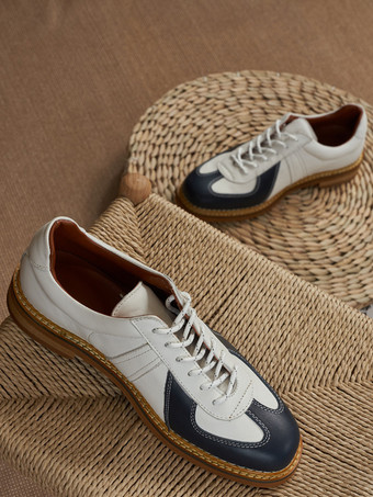 メンズカジュアルシューズ ラウンドトゥ パッチワーク レースアップシューズ