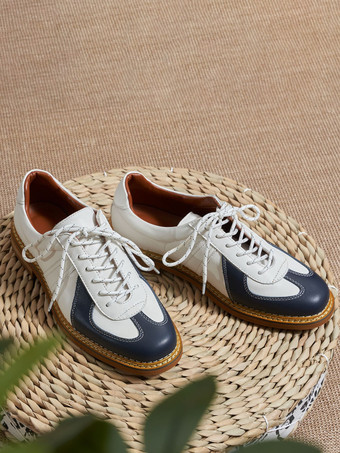 メンズカジュアルシューズ ラウンドトゥ パッチワーク レースアップシューズ