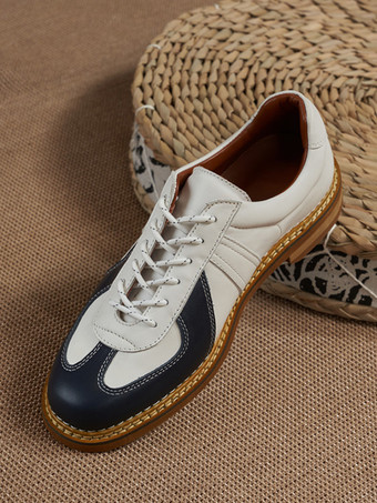 メンズカジュアルシューズ ラウンドトゥ パッチワーク レースアップシューズ