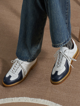 メンズカジュアルシューズ ラウンドトゥ パッチワーク レースアップシューズ