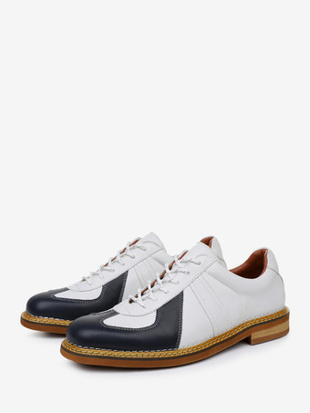 ブルー メンズカジュアルシューズ ラウンドトゥ パッチワーク レースアップシューズ