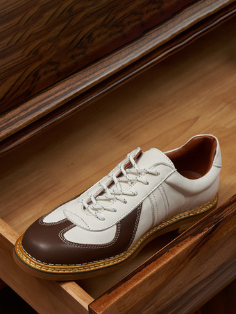 ホワイト メンズカジュアルシューズ ラウンドトゥ パッチワーク レースアップシューズ