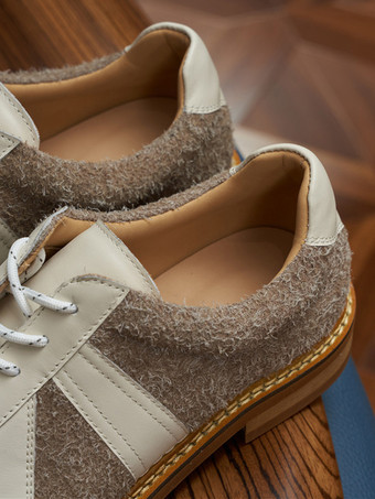 メンズカジュアルシューズ ラウンドトゥ パッチワーク レースアップシューズ