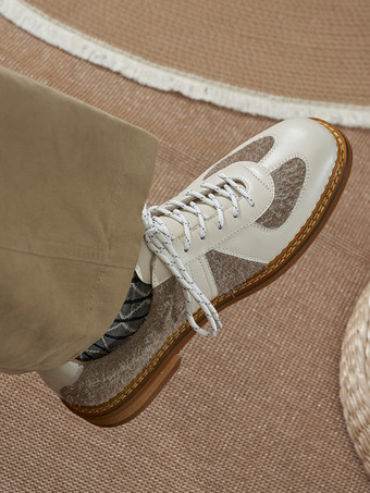 メンズカジュアルシューズ ラウンドトゥ パッチワーク レースアップシューズ