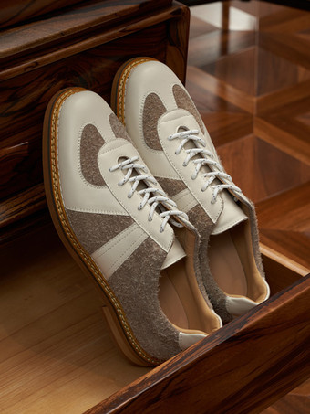 メンズカジュアルシューズ ラウンドトゥ パッチワーク レースアップシューズ