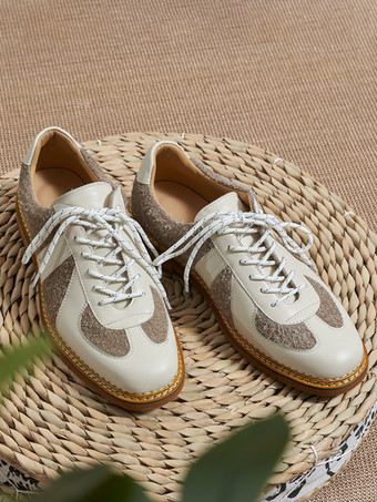 メンズカジュアルシューズ ラウンドトゥ パッチワーク レースアップシューズ