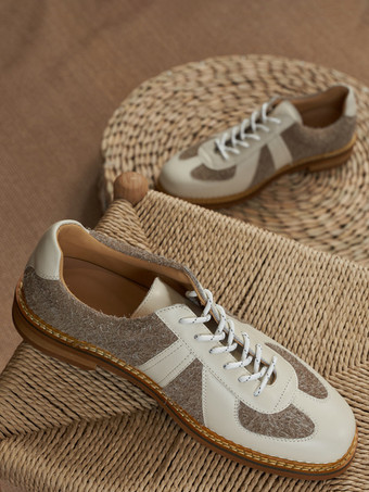 グレイメンズカジュアルシューズ ラウンドトゥ パッチワーク レースアップシューズ