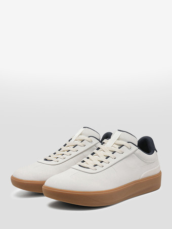 ホワイト メンズ カジュアルシューズ ラウンドトゥ レースアップスニーカー