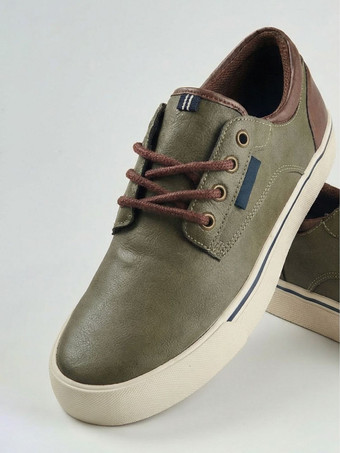 グリーンのカジュアルシューズ メンズ ラウンドトゥ レースアップシューズ