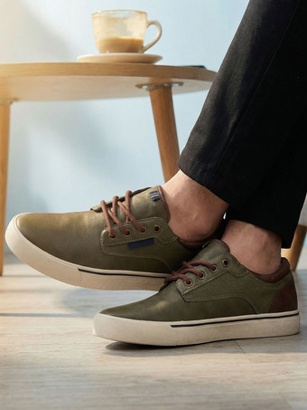 グリーンのカジュアルシューズ メンズ ラウンドトゥ レースアップシューズ