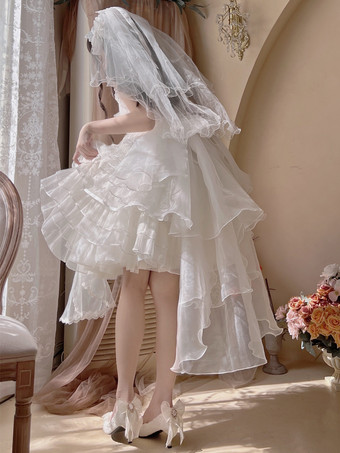 ホワイト ティーパーティーや結婚式に最適な白いロリータヘッドドレスベール、ロリータアクセサリー