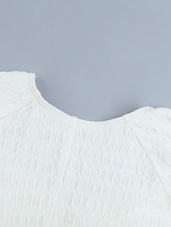 テクスチャードミニドレス（女性用） - クリームホワイト、コケット風、フリルカフ、ボディコン - 夏のビーチデートナイト 2026