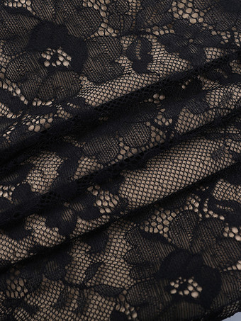 花柄レースのクロップトップ（レディース） - ブラック セクシー Vネック 長袖 - 春のナイトアウト クラブウェア 2026