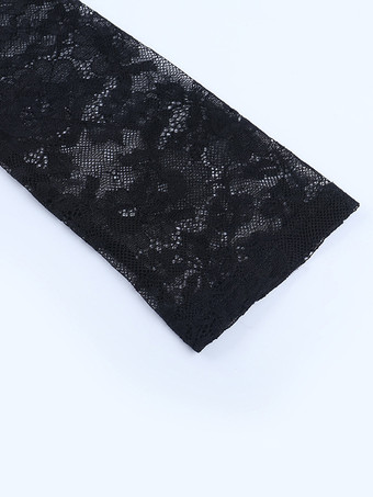 花柄レースのクロップトップ（レディース） - ブラック セクシー Vネック 長袖 - 春のナイトアウト クラブウェア 2026