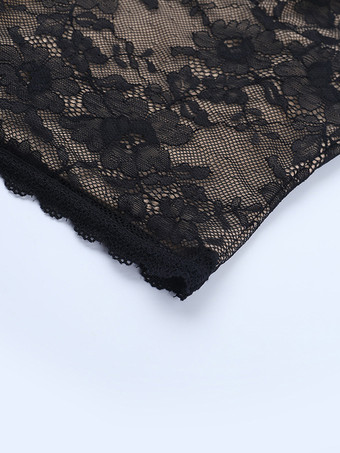 花柄レースのクロップトップ（レディース） - ブラック セクシー Vネック 長袖 - 春のナイトアウト クラブウェア 2026