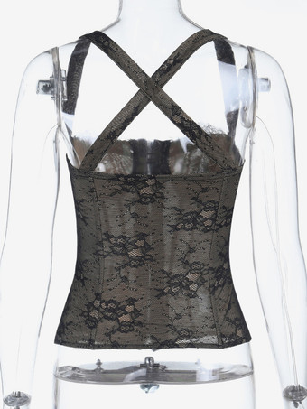 花柄レースコルセットトップ（女性用） - ブラックゴシック調ビスチェ - 夏の夜のクラブウェア 2026