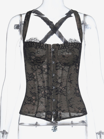 花柄レースコルセットトップ（女性用） - ブラックゴシック調ビスチェ - 夏の夜のクラブウェア 2026