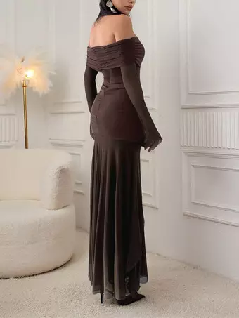 tiered chiffon dress Faviana 11460 - Long A-line Made from a lightweight Colour: APRICOT Neat Casual Clothes Size:12m (with bonnet)