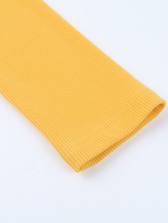 花柄ラインストーンリブ編みワンピース（レディース） - イエロー長袖スクエアネックボディコンミニドレス - 2026年春カジュアルストリートウェア