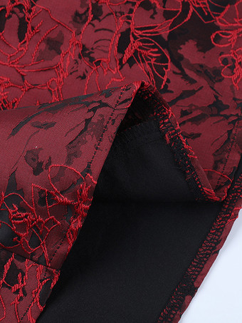 花柄ジャカードオフショルダーミニドレス（女性用） - バーガンディAラインドレス - 夏のプロム、誕生日パーティー、2026年