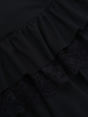 レーススクエアネックミニドレス（レディース） - ブラックゴシックフリルレイヤード長袖ボディコン - 春のナイトアウトクラブウェア 2026