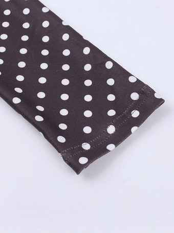 水玉模様のレディースミニドレス - チョコレートブラウンのヴィンテージVネック長袖ボディコン - 2026年春のバケーションパーティー