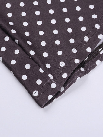 水玉模様のレディースミニドレス - チョコレートブラウンのヴィンテージVネック長袖ボディコン - 2026年春のバケーションパーティー