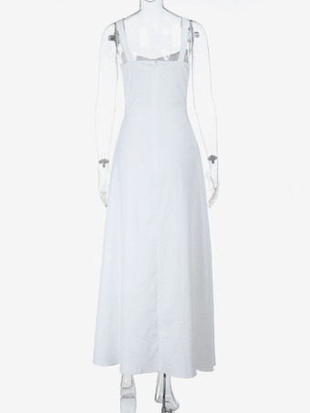 コテージコア風ミディドレス（女性用） - ホワイトのエレガントなタイフロントサマードレス - 夏のガーデンウェディングゲストウェア 2026