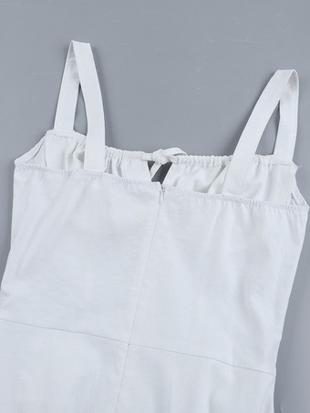 コテージコア風ミディドレス（女性用） - ホワイトのエレガントなタイフロントサマードレス - 夏のガーデンウェディングゲストウェア 2026